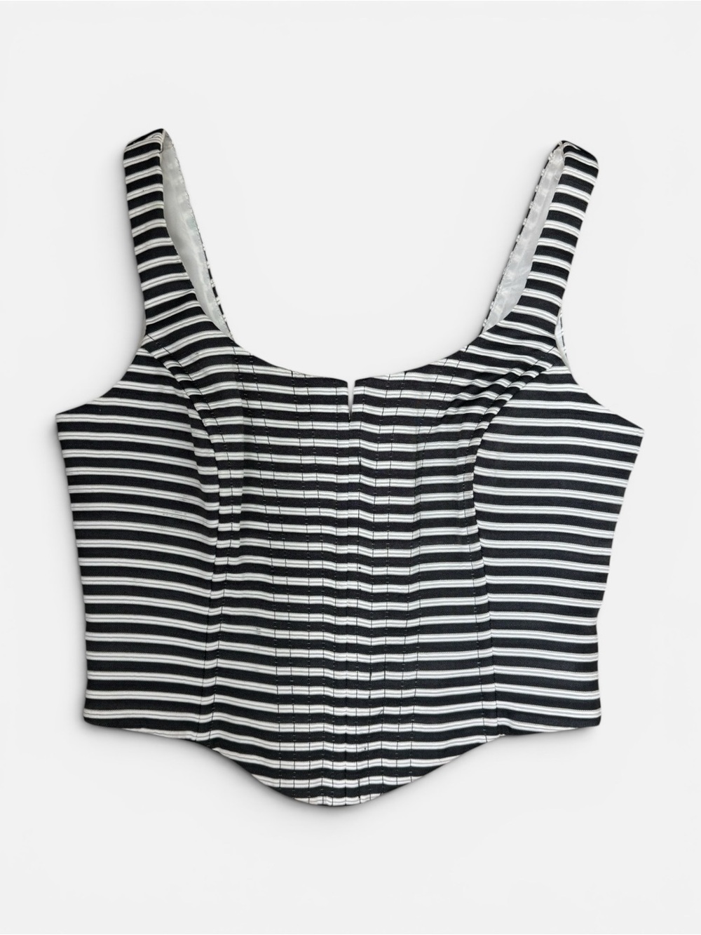 VTG Caché Y2K Striped Bustier Corset Top Grey White 90s 00s Sleeveless Tank Sz 6
